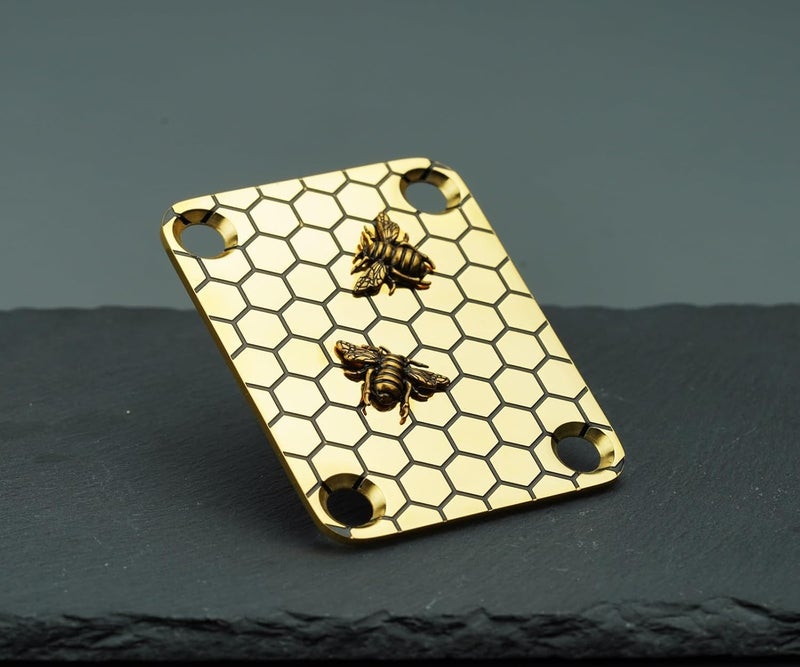 guyker Guitar Neck Plate, 4-Holes Stainless Steel Electric Guitar Bass Neck Joint Plate NeckPlate Bee Pattern Replacement Part (GN005, Gold) - Image 5